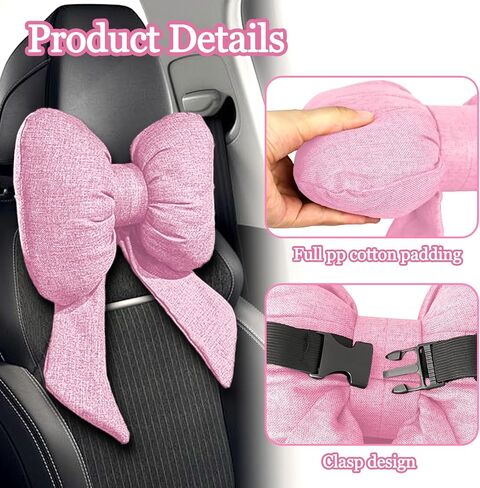 wuyaoyao Bow Car Headrest Pillow, Cute Bow Shape Car Neck Pillow, Soft Comfortable Automotive Seat Headrest Pillows for Driver, Universal Vehicle Neck Support Cushion for Sleeping Travel(Black) in Kuwait