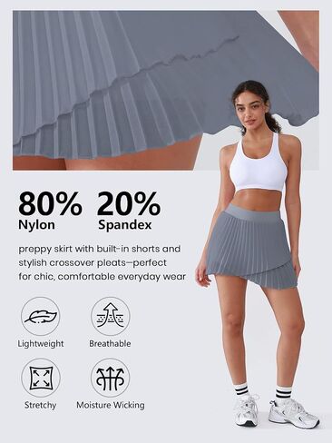 Women's High Waisted Pleated Tennis Skirts Tummy Control Flowy Workout Golf Skorts with Pockets in Saudi Arabia