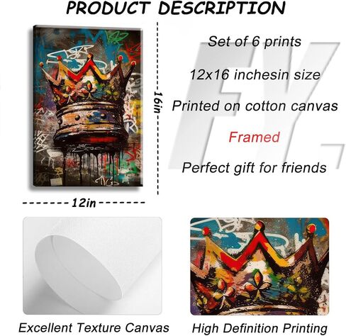 Graffiti Sport Wall Art American Football Basketball Prints Picture Colorful Crown Ball Sport Painting Poster Fashion Inspirational Canvas Wall Decor for Teen Boys Room Bedroom Decoration Unframed in Saudi Arabia
