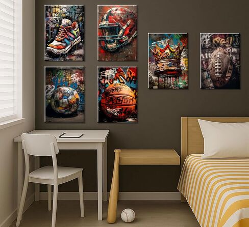 Graffiti Sport Wall Art American Football Basketball Prints Picture Colorful Crown Ball Sport Painting Poster Fashion Inspirational Canvas Wall Decor for Teen Boys Room Bedroom Decoration Unframed in Saudi Arabia