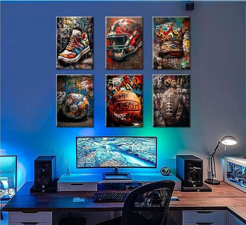 Graffiti Sport Wall Art American Football Basketball Prints Picture Colorful Crown Ball Sport Painting Poster Fashion Inspirational Canvas Wall Decor for Teen Boys Room Bedroom Decoration Unframed in Saudi Arabia