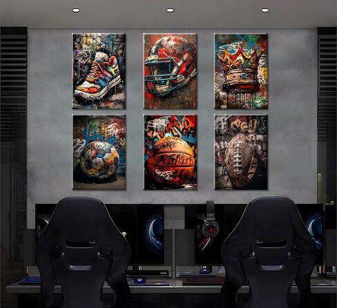Graffiti Sport Wall Art American Football Basketball Prints Picture Colorful Crown Ball Sport Painting Poster Fashion Inspirational Canvas Wall Decor for Teen Boys Room Bedroom Decoration Unframed in Saudi Arabia