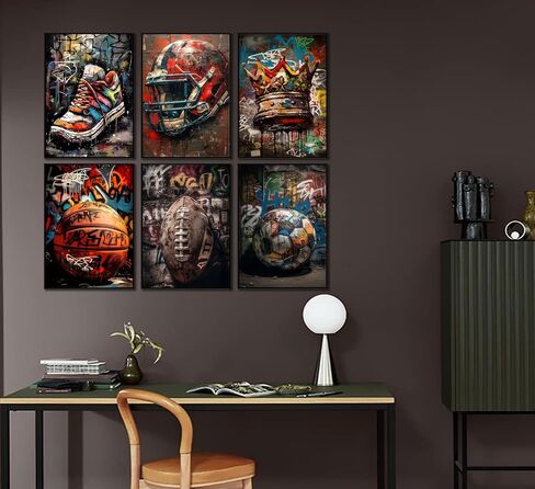 Graffiti Sport Wall Art American Football Basketball Prints Picture Colorful Crown Ball Sport Painting Poster Fashion Inspirational Canvas Wall Decor for Teen Boys Room Bedroom Decoration Unframed in Saudi Arabia