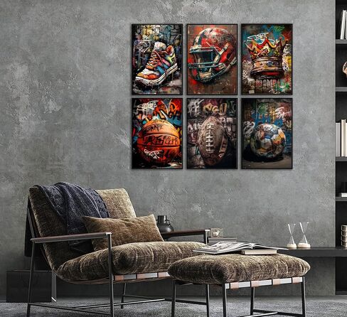 Graffiti Sport Wall Art American Football Basketball Prints Picture Colorful Crown Ball Sport Painting Poster Fashion Inspirational Canvas Wall Decor for Teen Boys Room Bedroom Decoration Unframed in Saudi Arabia