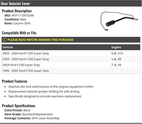 Gear Selector Shift Lever - Compatible with 1999-2004 Ford F250 Super Duty in Saudi Arabia
