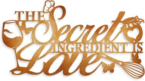 The Secret Ingredient is Love Metal Wall Art Sign, Farmhouse Dining Room Kitchen Wall Decor Housewarming Gift Counter Pantry Sign (Black, 8.8x16 inches) in Saudi Arabia