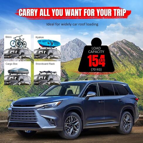 IKON MOTORSPORTS Lockable Roof Rack Cross Bars Compatible with 2024-2025 Toyota Grand Highlander & Lexus TX, Aluminum Black Anti-Theft Lock Crossbars with Key (Factory Side Rails Required) in Saudi Arabia