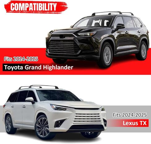 IKON MOTORSPORTS Lockable Roof Rack Cross Bars Compatible with 2024-2025 Toyota Grand Highlander & Lexus TX, Aluminum Black Anti-Theft Lock Crossbars with Key (Factory Side Rails Required) in Saudi Arabia