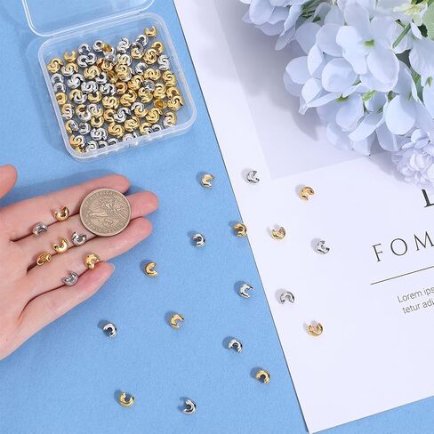 1 Box 400Pcs 4mm Crimp Bead Covers Crimp Bead Caps Gold Silver Half Round Open Crimper Stopper End Caps Brass Crimping Spacer Beads for Crafts Bracelets Jewelry Making Accessories Supplies in Kuwait