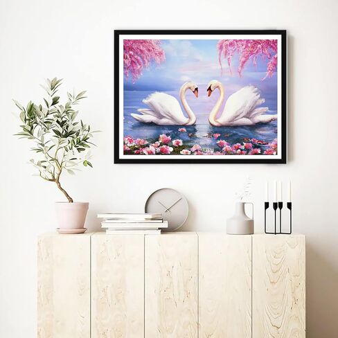 VAIIEYO 5D DIY Diamond Art Kits for Adults Swan, Diamond Painting Animal Bird, Paint by Numbers Full Drill Round Rhinestone Craft Canvas for Home Wall Decor Gift 12x16 inch-8 in Saudi Arabia