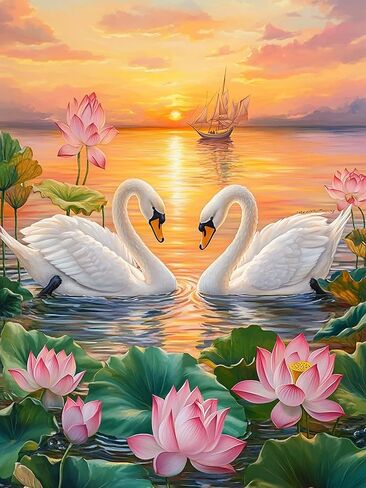VAIIEYO 5D DIY Diamond Art Kits for Adults Swan, Diamond Painting Animal Bird, Paint by Numbers Full Drill Round Rhinestone Craft Canvas for Home Wall Decor Gift 12x16 inch-8 in Saudi Arabia