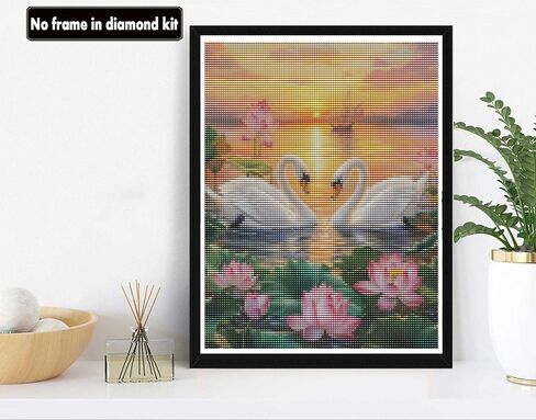 VAIIEYO 5D DIY Diamond Art Kits for Adults Swan, Diamond Painting Animal Bird, Paint by Numbers Full Drill Round Rhinestone Craft Canvas for Home Wall Decor Gift 12x16 inch-8 in Saudi Arabia