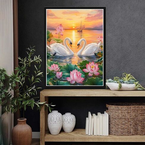 VAIIEYO 5D DIY Diamond Art Kits for Adults Swan, Diamond Painting Animal Bird, Paint by Numbers Full Drill Round Rhinestone Craft Canvas for Home Wall Decor Gift 12x16 inch-8 in Saudi Arabia