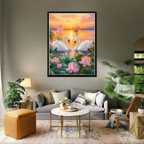 VAIIEYO 5D DIY Diamond Art Kits for Adults Swan, Diamond Painting Animal Bird, Paint by Numbers Full Drill Round Rhinestone Craft Canvas for Home Wall Decor Gift 12x16 inch-8 in Saudi Arabia