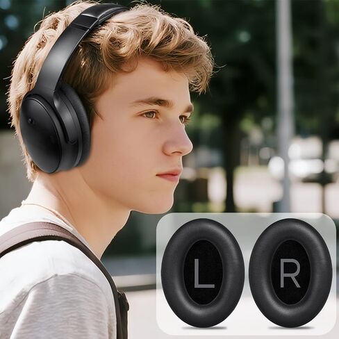 SOULWIT Earpads Replacement for Bose QuietComfort 45 (QC45)/QuietComfort SE (QC SE)/Quiet Comfort Wireless Over-Ear Headphones, Ear Pads Cushions with Softer Protein Leather - Black in Saudi Arabia