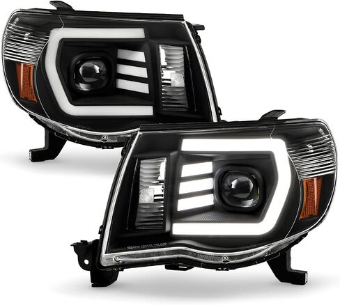 AKKON - Fits 2005-2011 Toyota Tacoma Pickup TRD [LED C-Light Bar] Projector Black Headlights Pair Driver Left+Passenger Right in Saudi Arabia