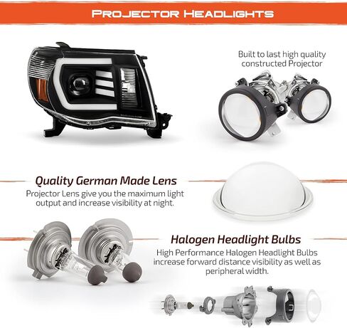 AKKON - Fits 2005-2011 Toyota Tacoma Pickup TRD [LED C-Light Bar] Projector Black Headlights Pair Driver Left+Passenger Right in Saudi Arabia