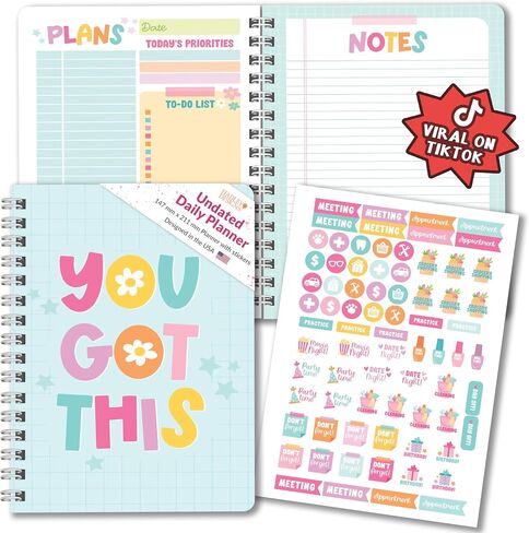 To Do List Notebook for Work – Undated Daily Planner with Hourly Schedule, Priorities & Checklist, Compact, Motivational Planner for Work, Wellness & Productivity (Teal) in Saudi Arabia