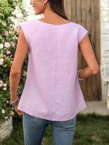 بلوزة الكتان النقية للسيدات ، غلاف العنق ، قمم Ruched Tops 100 ٪ Tshirt in Kuwait