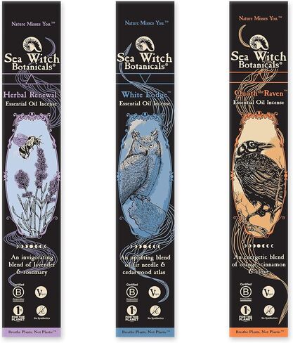 Sea Witch Botanicals Collection Triad Triad Corense | كل من الزيت الأساسي الطبيعي خلط | 3 صناديق من 20 عصي البخور | غير سامة | الطقوس والاسترخاء in Saudi Arabia
