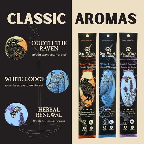 Sea Witch Botanicals Collection Triad Triad Corense | كل من الزيت الأساسي الطبيعي خلط | 3 صناديق من 20 عصي البخور | غير سامة | الطقوس والاسترخاء in Saudi Arabia