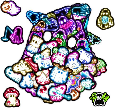 Neon Water Bottle Stickers for Kids Glow in The Dark, 60 PCS Vinyl Waterproof Stickers Pack for Laptop Skateboard Phone Case, Cute Neon Animals Decals for Teens in Kuwait