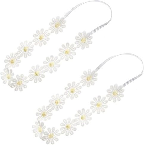 2PCS Baby Girl Lace Flower Headband Soft Elastic Hair Bands Cute Floral Headpiece for Baby photography (Yellow,Pink, 14.96 Inch) in Saudi Arabia