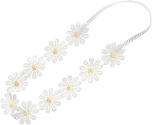 2PCS Baby Girl Lace Flower Headband Soft Elastic Hair Bands Cute Floral Headpiece for Baby photography (Yellow,Pink, 14.96 Inch) in Saudi Arabia