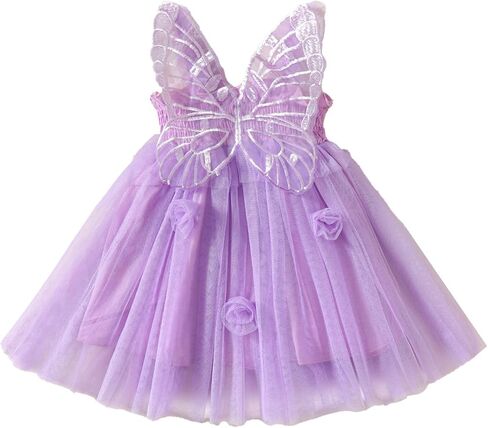 Baby Girl Toddler Butterfly Dress Sleeveless Tulle Tutu Wings Fairy Layered Ruffle Birthday Party Princess Dresses (Green,18-24 Months) in Saudi Arabia