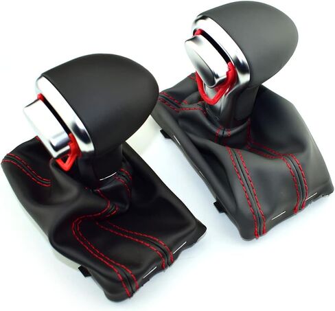 Gear Shift Knob Auto Automatic Leather Chrome for Audi A6 A7 A3 A4 A5 A6 c6 Q7 Q5 2009 2010 2011 2012 2014 4G1 713 139 R (Red line Black) in Kuwait