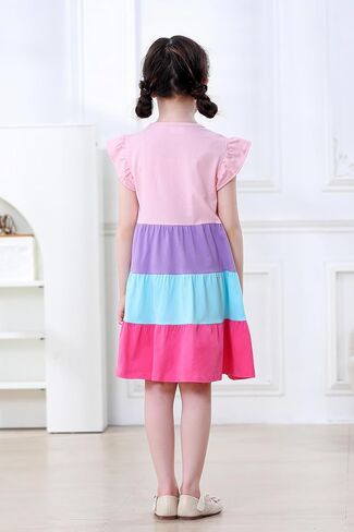 Hongshilian Toddler Girls' Cotton Ruffle Sleeve Tiered Sundress Bright Colorful Twirly Spring Summer Dresses in Saudi Arabia