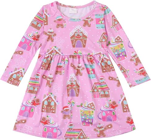 Toddler Girl Christmas Dress Snowman Christmas Trees Truck Plaid Reindeer Santa Claus Winter Knee Length Dress 2-8Y in Saudi Arabia