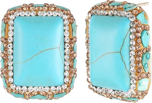 HZMAN Turquoise Earring for Women Retro Antique Chunky Earring Cubic Zirconia Bohemian Square Turquoise Stone Stud Earring Jewelry Gift in Saudi Arabia