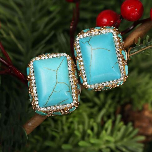 HZMAN Turquoise Earring for Women Retro Antique Chunky Earring Cubic Zirconia Bohemian Square Turquoise Stone Stud Earring Jewelry Gift in Saudi Arabia