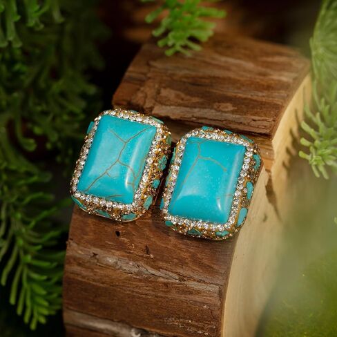 HZMAN Turquoise Earring for Women Retro Antique Chunky Earring Cubic Zirconia Bohemian Square Turquoise Stone Stud Earring Jewelry Gift in Saudi Arabia