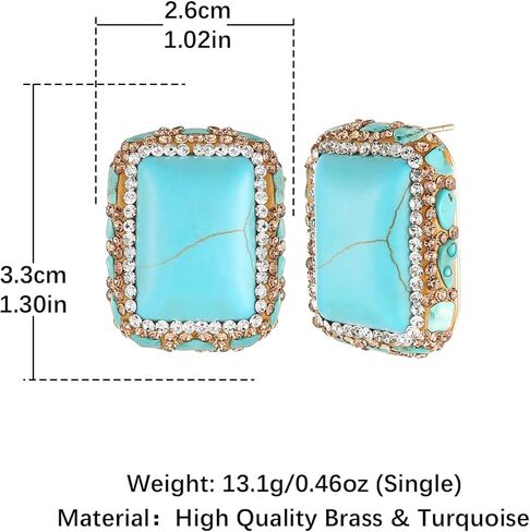 HZMAN Turquoise Earring for Women Retro Antique Chunky Earring Cubic Zirconia Bohemian Square Turquoise Stone Stud Earring Jewelry Gift in Saudi Arabia