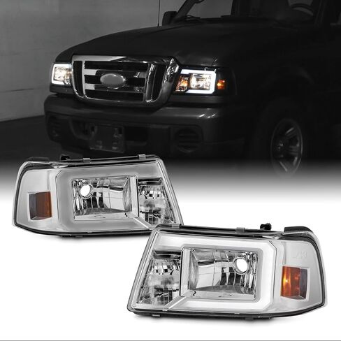 AKKON - Fit 2001-2011 Ford Ranger Halogen Type with DRL Tube Light Bar Headlights Headlamp Black Housing Driver - Passenger Side Direct Replacement in Saudi Arabia