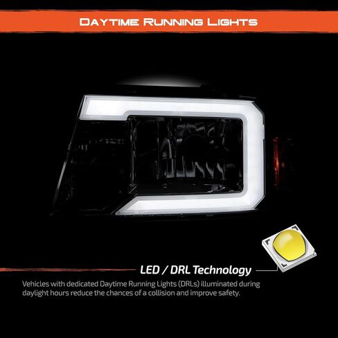 AKKON - Fit 2001-2011 Ford Ranger Halogen Type with DRL Tube Light Bar Headlights Headlamp Black Housing Driver - Passenger Side Direct Replacement in Saudi Arabia
