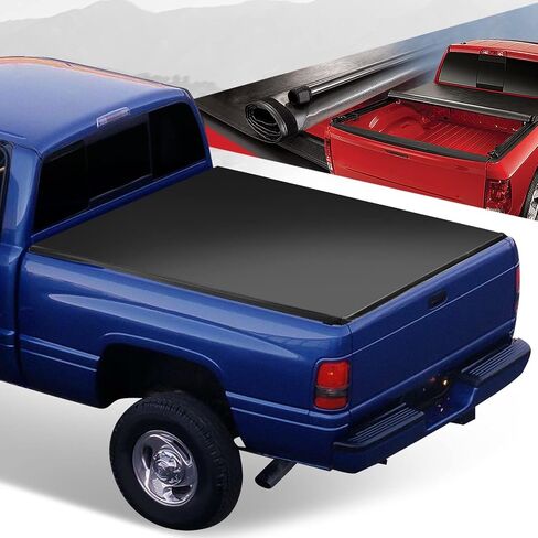 Auto Dynasty Soft Roll-up Truck Bed Tonneau Cover Compatible with 1994-2002 Dodge Ram 1500 2500 3500 6.5Ft Fleetside/Styleside Bed Without Bed Rail System, Matte Black Soft Vinyl Top in Saudi Arabia