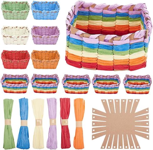 FREEBLOSS 12 Set DIY Basket Weaving Kit Hexagon Raffia Ribbon Basket Creative Basketry Kit for Students Basket Weaving Supplies for Arts and Crafts Projects Basket Activities in Kuwait