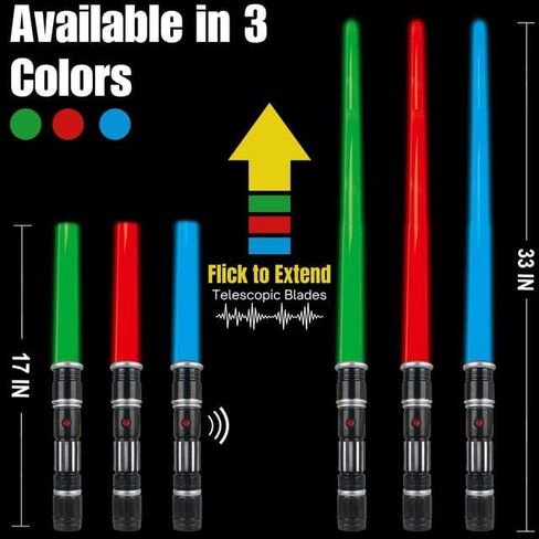 Liberty Imports 12 Pack LED LED UP SET SET - سيوف حساسة للحركة قابلة للسحب بالكامل مع مؤثرات صوتية FX للأطفال والبالغين لعب دور in Kuwait