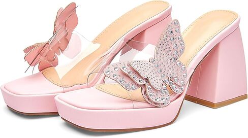 الكعوب منصة حجر الراين الفراشة - صندل شفاف عالية الكعب للنساء ، مثالي للحفلة الحفلة والمناسبات الأنيقة - y2k أسلوب خيالي in Kuwait