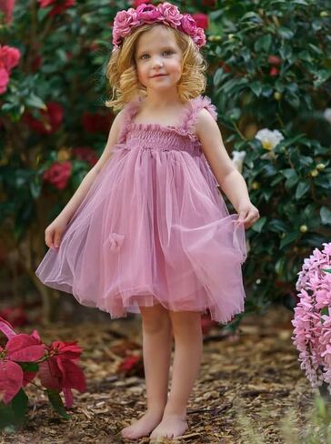 Toddler Baby Girls Dress Sleeveless Wings Flower Tulle Tutu Princess Summer Birthday Party Dresses Baby Pinkish Orange 6-12 Months in Saudi Arabia