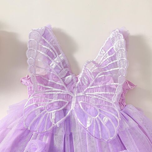 Toddler Baby Girls Dress Sleeveless Wings Flower Tulle Tutu Princess Summer Birthday Party Dresses Baby Pinkish Orange 6-12 Months in Saudi Arabia