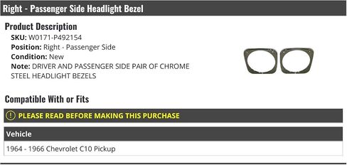 Left and Right Headlight Bezel Set - Chrome Steel - Compatible with 1964-1966 Chevy C10 Pickup in Saudi Arabia