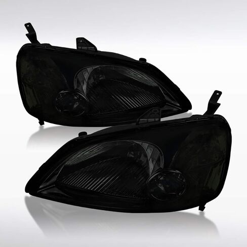 AutoZensation متوافق مع 2001-2003 Honda Civic 2/4DR المصابيح الأمامية Smoke Lens L + R الزوج in Kuwait