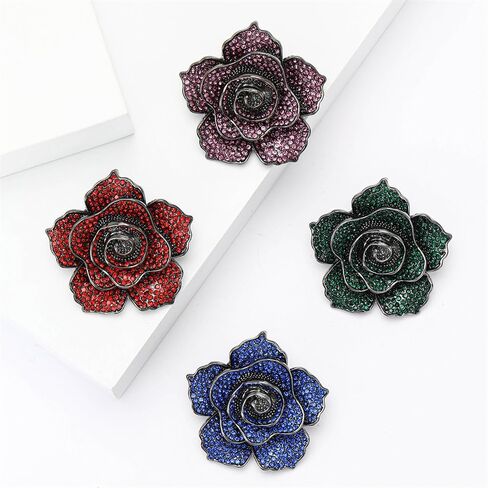 Rhinestone Rose Flower Brooch for Women Fashion Crystal Blossom Flower Brooches Lapel Pins Elegant Dress Accessories Jewelry Boutonniere Corsage for Hat Suit Valentine Mother Jewelry Wedding in Saudi Arabia