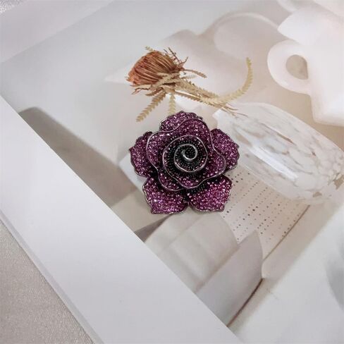 Rhinestone Rose Flower Brooch for Women Fashion Crystal Blossom Flower Brooches Lapel Pins Elegant Dress Accessories Jewelry Boutonniere Corsage for Hat Suit Valentine Mother Jewelry Wedding in Saudi Arabia