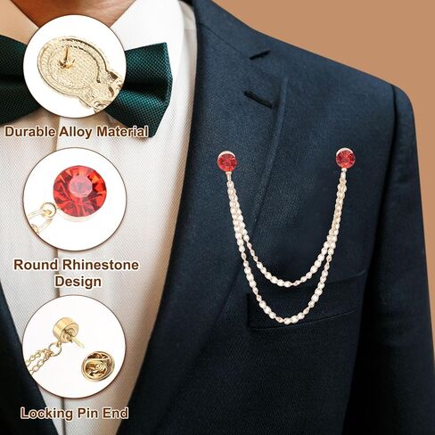 PATIKIL Rhinestone Chain Brooch Pins, Round Crystal Tassel Chain Hanging Fashion Crystal Lapel Suit Pins in Saudi Arabia