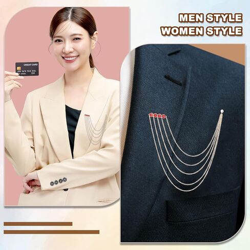 PATIKIL Rhinestone Chain Brooch Pins, Round Crystal Tassel Chain Hanging Fashion Crystal Lapel Suit Pins in Saudi Arabia